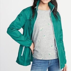 3/$22🩶 Old Navy Women’s Windbreaker Jacket Full Zip Pockets Teal Green Hooded XL